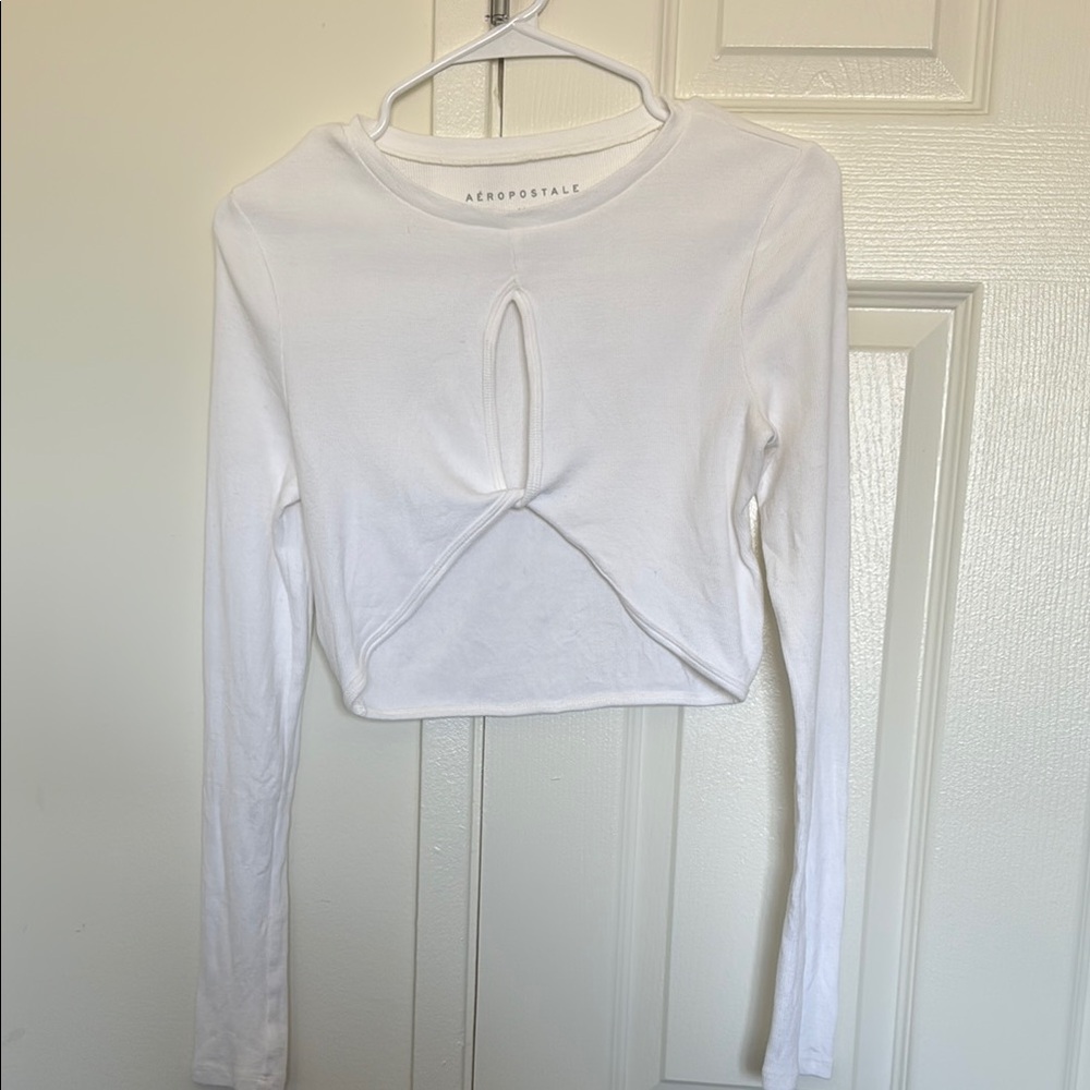Aeropostale White Cut Out Crop Bodysuit Blouse
